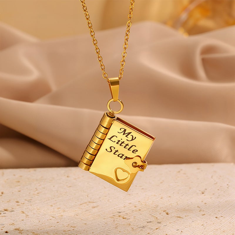 Tk Popular Book Necklace Women'S Stainless Steel Couple Necklace Can Be Engraved Open Pendant Titanium Steel Love Letter Necklace - Image 5